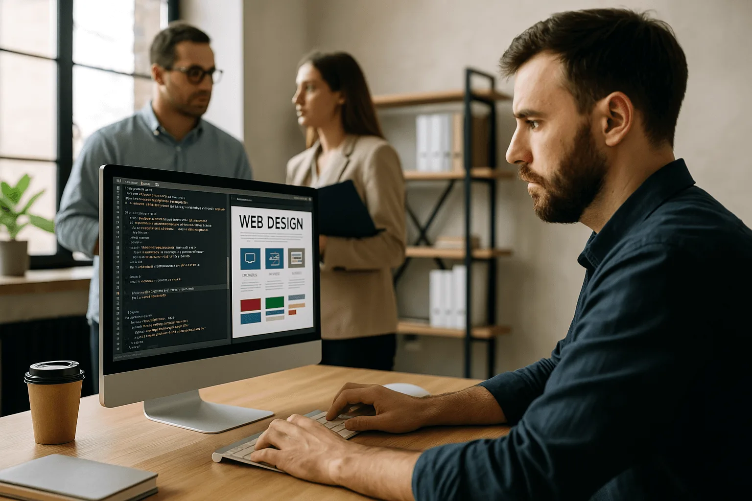 Developer at desk working on code